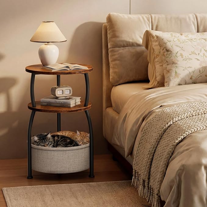 Round Side Table with Storage Basket - Image 4