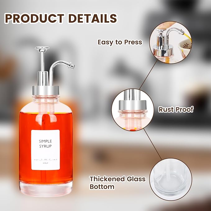 ​16.9oz Coffee Syrup Dispensers 4Pack- Glass Syrup Dispenser Kit - Image 5