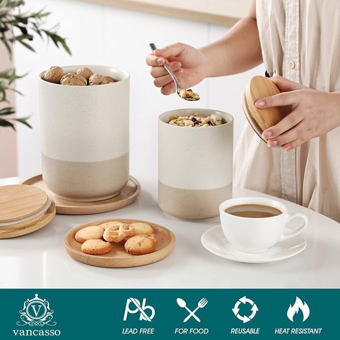 vancasso Sabine Kitchen Canister Set of 3, Ceramic Food Storage Containers - Image 3