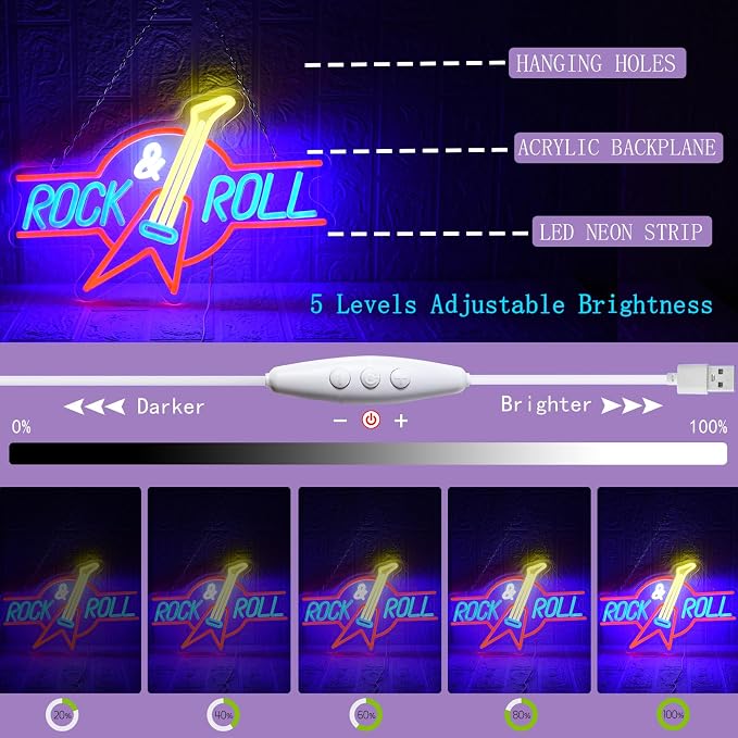 Rock Roll Neon Sign Guitar Neon Sign Led Neon Light - Image 4