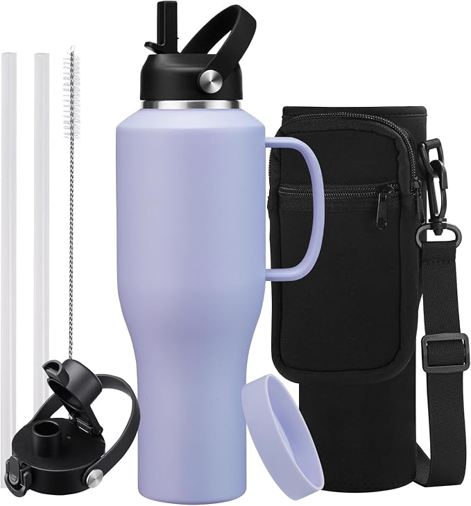 40 oz Tumbler with Handle, Insulated Water Bottle with Straw by DIGJUPER