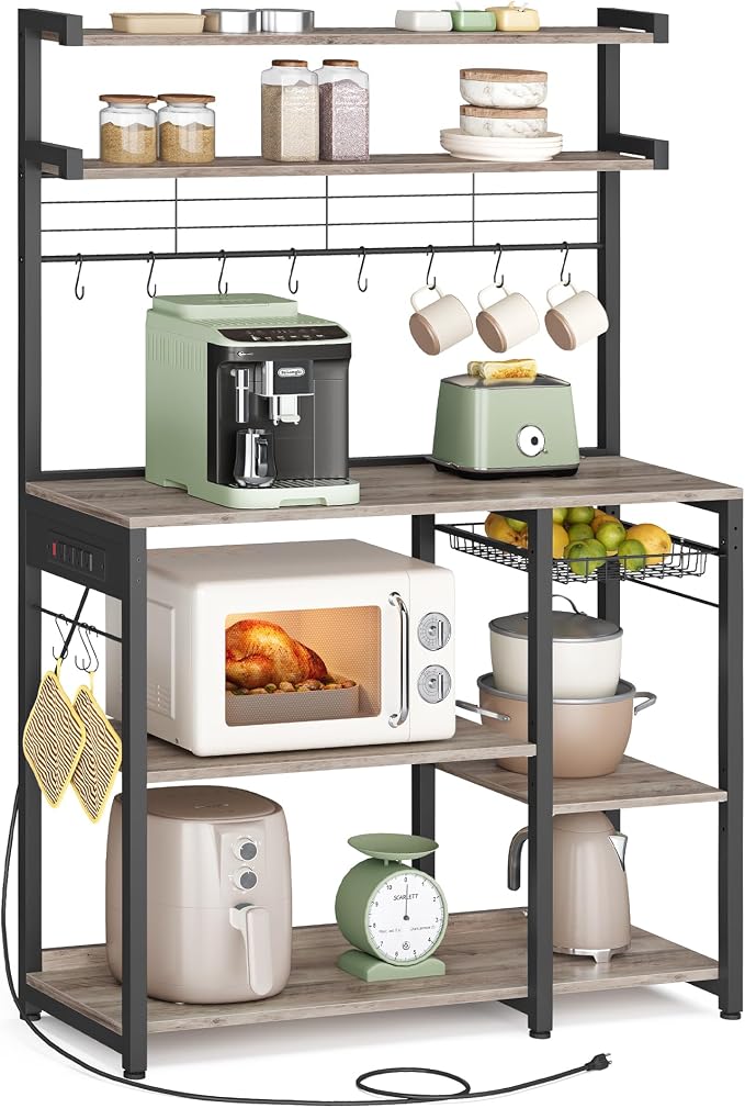 VASAGLE Bakers Rack with Power Outlet, 35.4 Inches Microwave Stand, Coffee Bar by Unknown