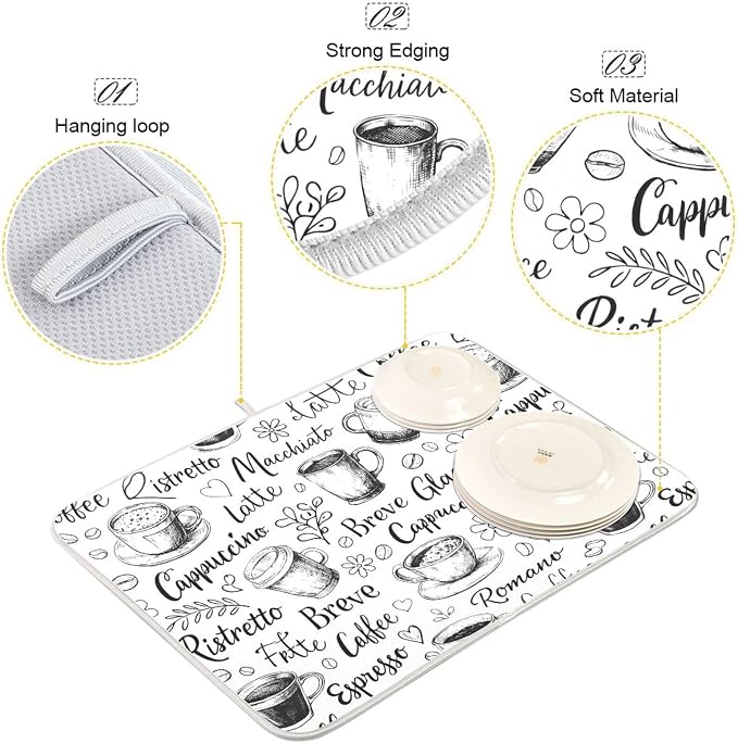 Coffee Cups Print Dish Drying Mat - Image 4