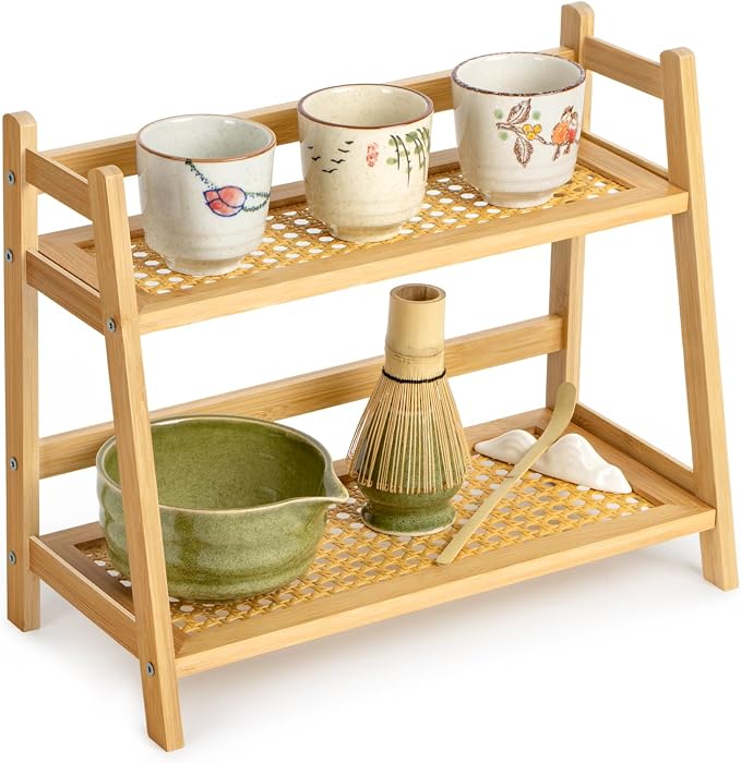 ANBOXIT Rattan-Look Matcha Station Organizer, Countertop Bamboo Tea & Coffee by ANBOXIT