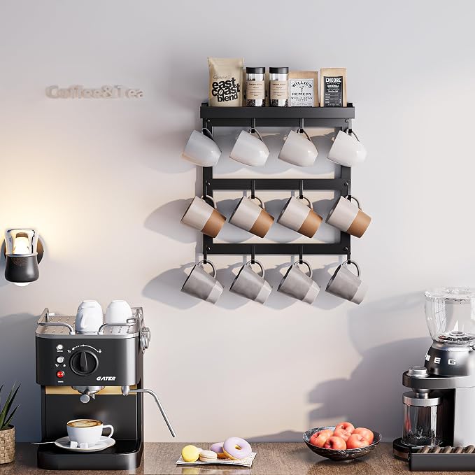 Coffee Mug Rack Wall Mounted, Rustic Metal Mug Holder Organizer - Image 4