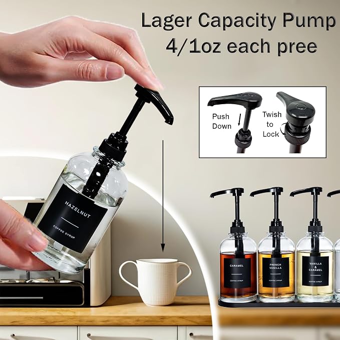 Coffee Syrup Dispenser for Coffee Bar, Glass Syrup Bottle - Image 3