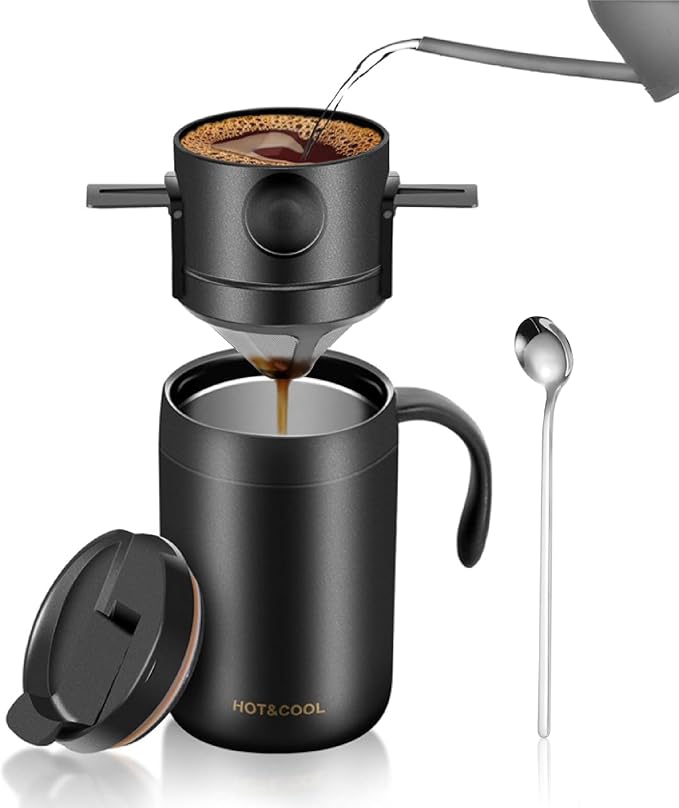 Pour Over Coffee Maker Set 16oz Stainless Steel Insulated Mug Foldable Filter - Image 7