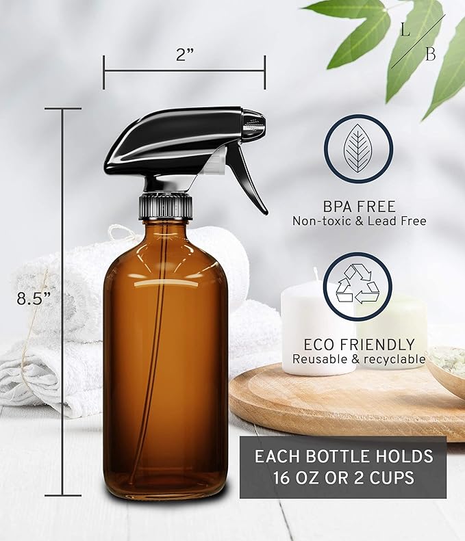 LiBa Amber Glass Spray Bottles 2 Pack, 16 oz Refillable Empty Spray Bottle - Image 6