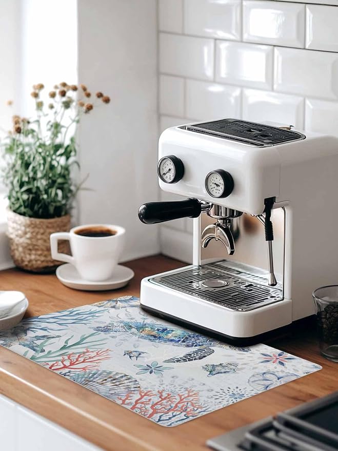 Blue Turtle Coffee Mat Small For Countertop Coffee Bar Accessories, Absorbent - Image 9