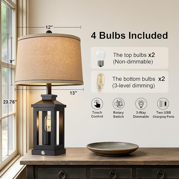 G-SAFAVA 23.75" Retro Farmhouse Black Table Lamp - Image 4