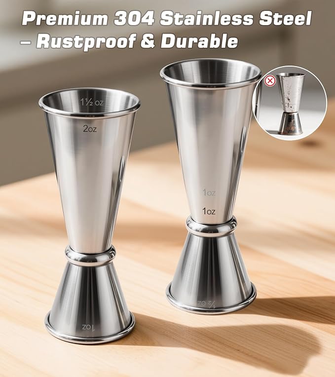 2-Pack Stainless Steel Cocktail Jiggers – Japanese Style Double Measuring Cups - Image 6