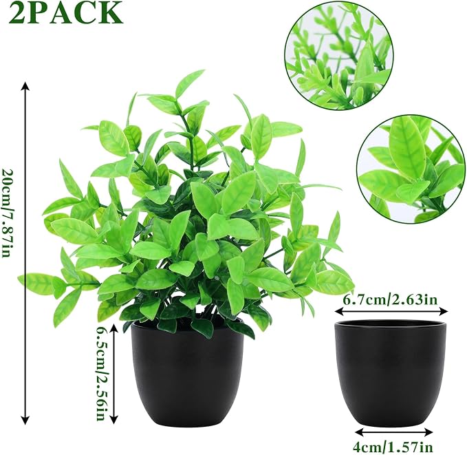 CEWOR Fake Plants 2 Pack Mini Potted Plants Bathroom Accessories Small - Image 2