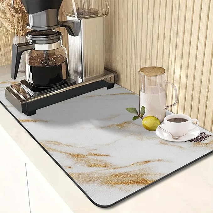 Arttown Coffee Mat for Countertops, Marble White Gold Dish Drying Mat 2 Pcs for - Image 5