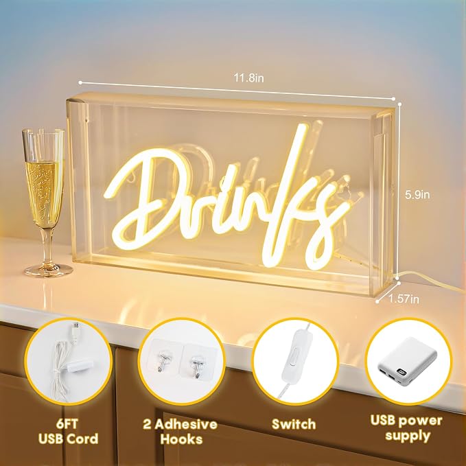 Drinks Neon Sign, Drinks Signs USB LED Desk Lightbox - Image 4