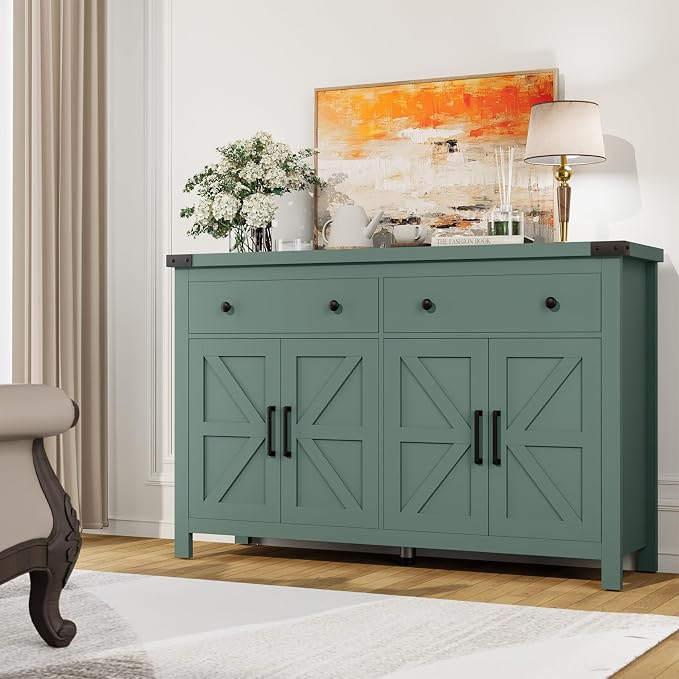 VVFLU Buffet Cabinet with Storage Farmhouse with 4 Doors and 2 Drawers - Image 2