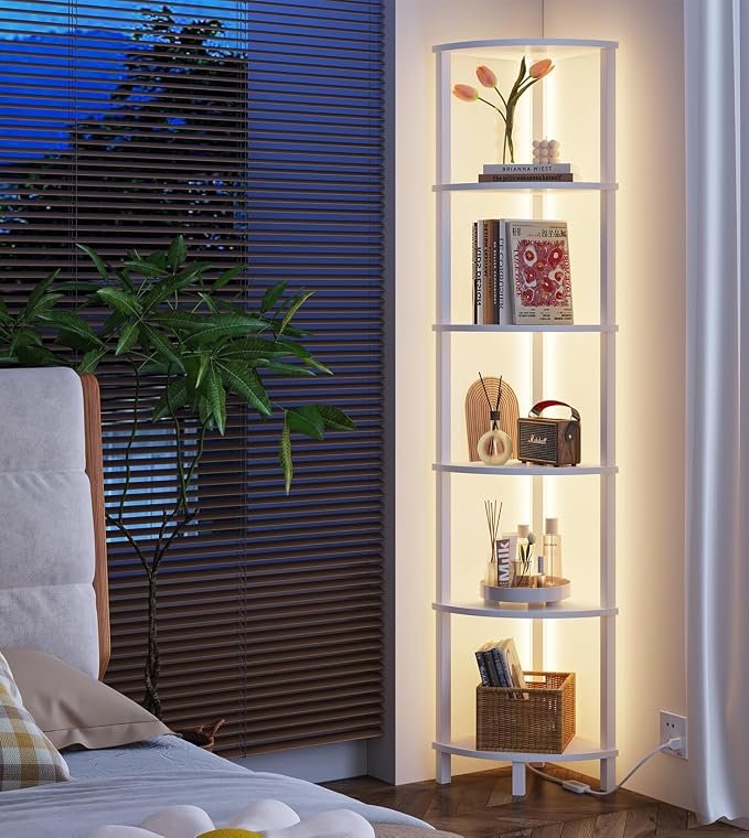 VIMBER Corners Shelf with LED Light, 6-Tier Corner Bookshelf, Industrial - Image 6