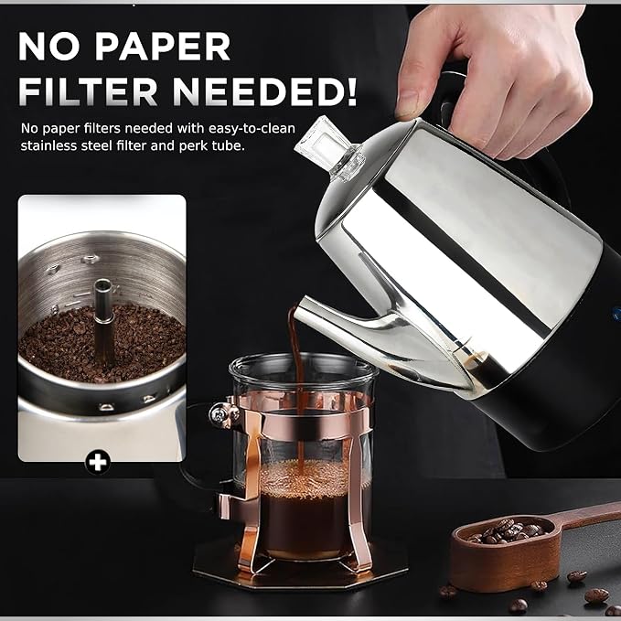 Mixpresso 10 Cup Percolator Coffee Pot Electric, Stainless Steel Coffee - Image 5