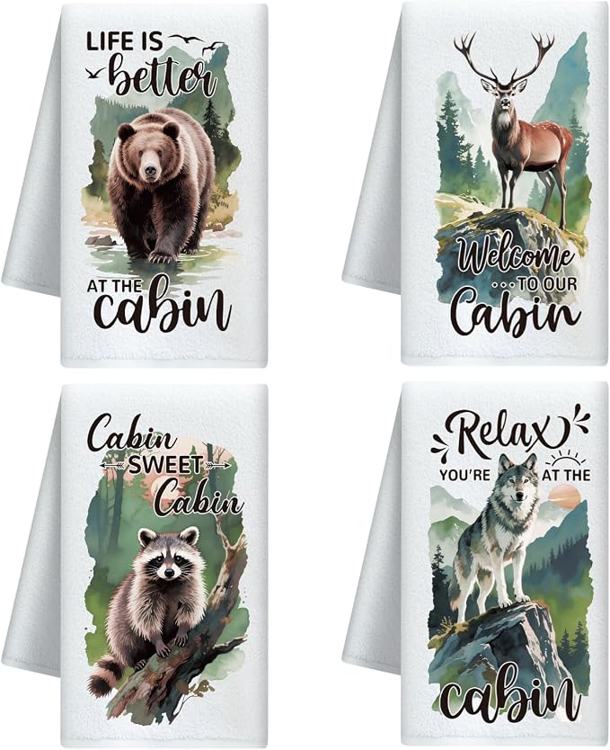 CUTHOLLOW Forest Wild Animal Decorative Kitchen Towel Set of 4, Soft & by CUTHOLLOW