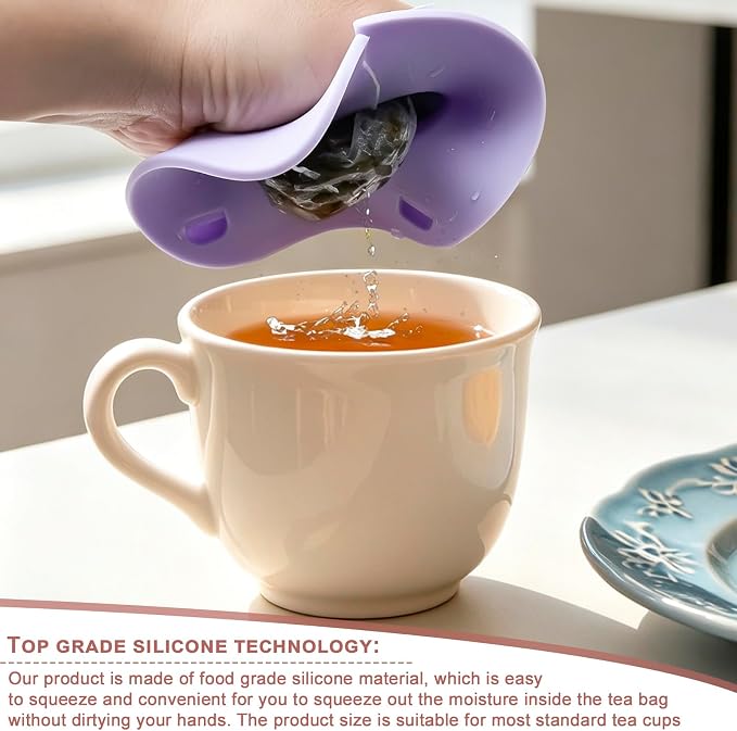 Enenes 4 Pack Silicone Tea Bag Holder and Squeezer, 4 Inch Cat-Shaped Cup Lid - Image 4