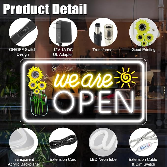 Neon We are Open Signs for Business, 23*12'' Open Sign - Image 4