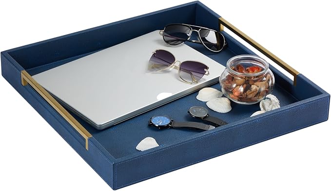 Sagala 20"x20" Navy Blue Shagreen Leather Large Ottoman Tray - Image 5