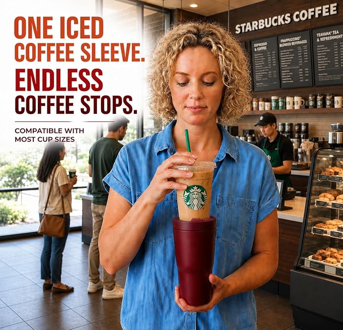 Universal Iced Coffee Sleeve, 30oz Stainless Steel Insulated Tumbler, Reusable - Image 4