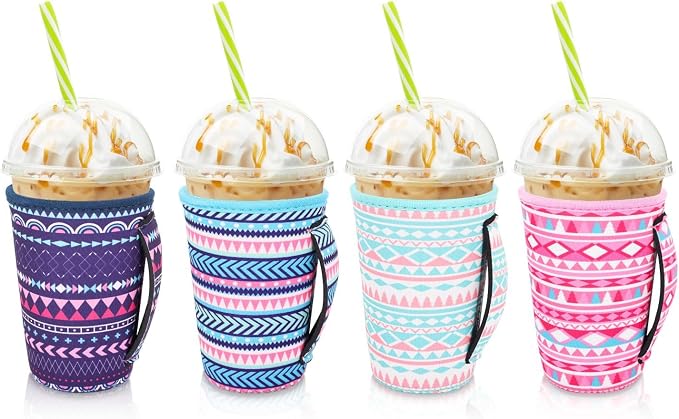 4Pack Reusable Iced Coffee Sleeve Insulator Sleeves by AJLTPA