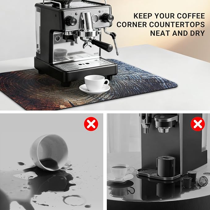 Coffee Mat 19x12 Inch, Wood Grain Coffee Drip Mat, Absorbent Hide Stain Rubber - Image 5
