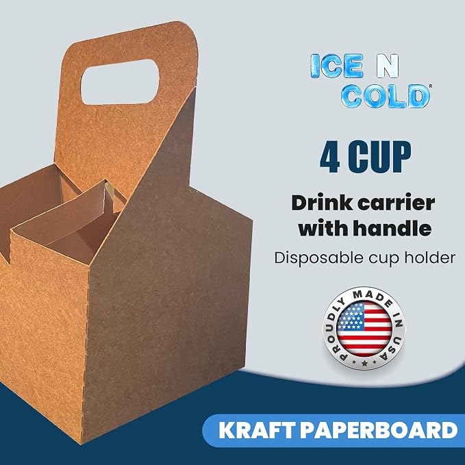 4 Cup Drink Carrier with Handle | Kraft Paperboard Cup Holder | Disposable Cup - Image 2