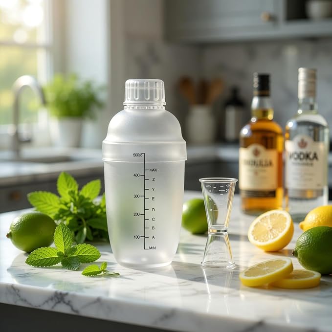 Homestia 2 Pieces Plastic Cocktail Shaker Set - 17oz 500cc Drink Mixer Built-in - Image 2