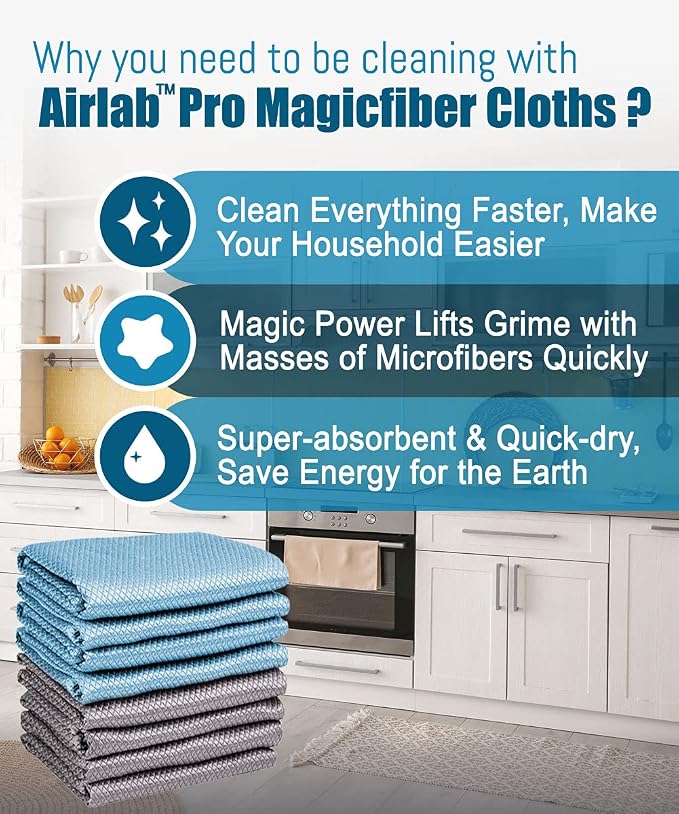 Airlab Streak Free Miracle Cleaning Cloths Easy Clean Nanoscale, Microfiber - Image 2