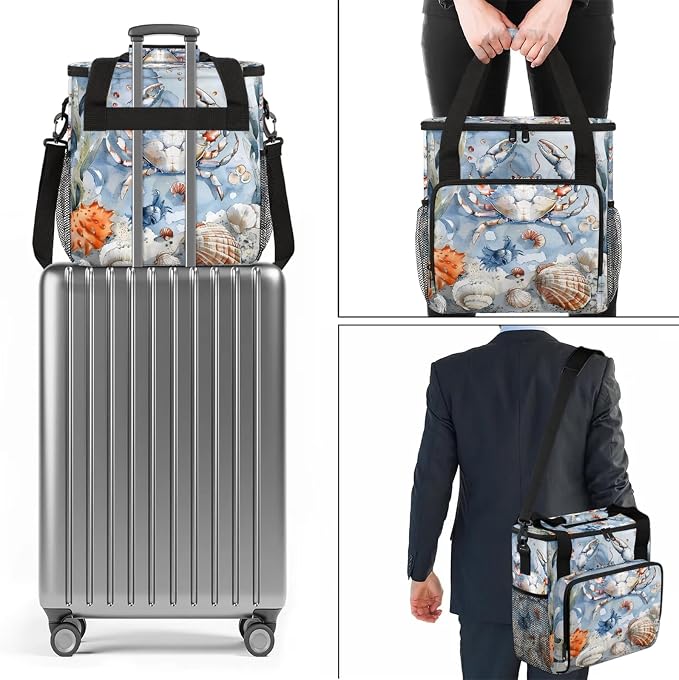 Nautical Coastal Crab Starfish Seashell Coffee Maker Carring Bag, Large - Image 7