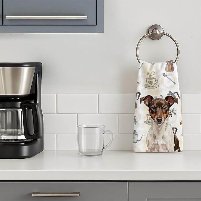 Caroline's Treasures Chocolate and White Rat Terrier Coffee Bar Kitchen Towel - Image 3