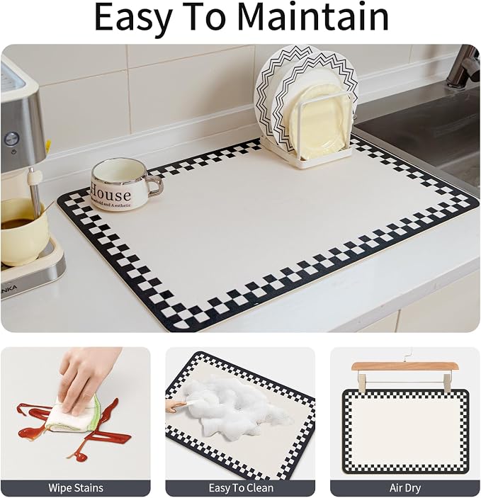 Drying Mat Kitchen Counter 24''x16'' Non-slip Coffee Mat Dish Drying Mat Fits - Image 6