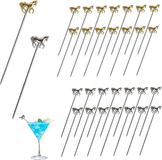 30PCS Cocktail Sticks 4'' Reusable Stainless Steel Decorative Horse Racing - Image 2