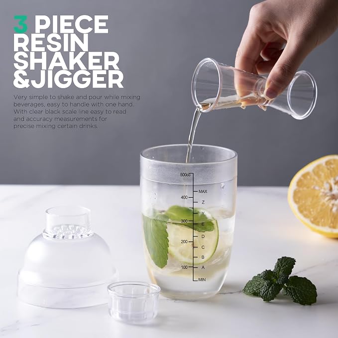 Homestia 2 Pieces Plastic Cocktail Shaker Set - 17oz 500cc Drink Mixer Built-in - Image 4