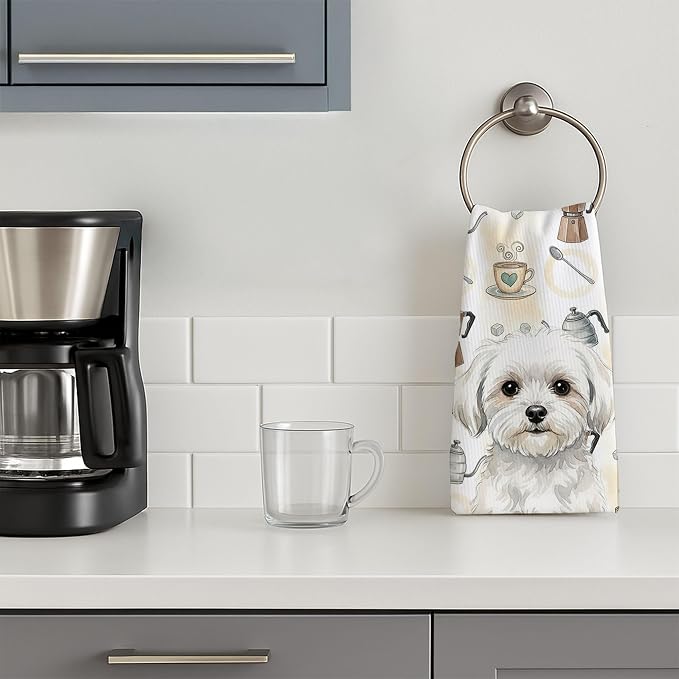 Caroline's Treasures Maltese Coffee Bar Kitchen Towel Velour Plush Front and - Image 3