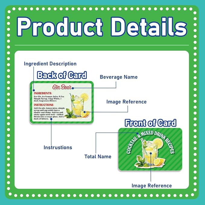 gisgfim 100Pcs Mixed Juice Recipes Flash Cards Bartender Recipe Cards Step by - Image 4