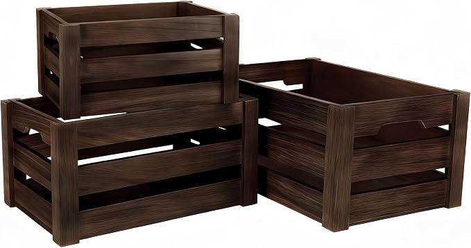 Wooden Storage Crates Set of 3 Nesting Wooden Box - Image 8