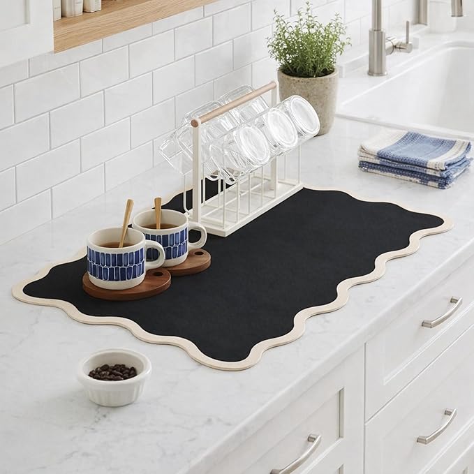 Scalloped Dish Drying Mat for Kitchen Counter, Absorbent Easy Clean Non-slip by Ralxion