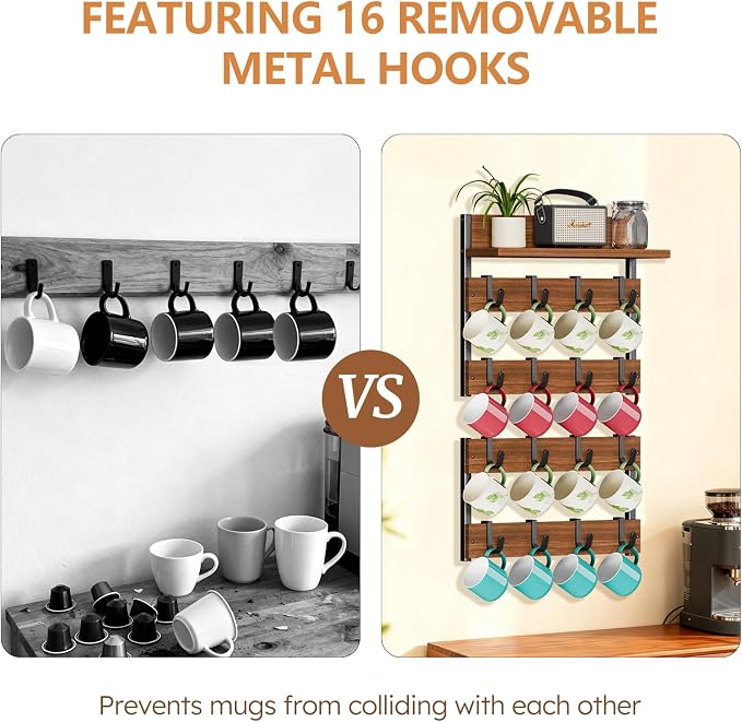 2-in-1 Coffee Cup Holder Wall Mounted, 4-Tier Coffee Mug Holder Wall Mount - Image 5