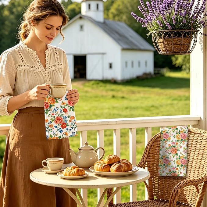 MAYJOYDIY 4 Pcs Vibrant Flowers Kitchen Towels Roses Daisy Wildflowers - Image 6