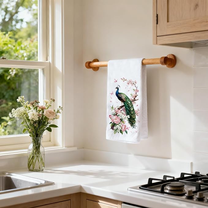 CUTHOLLOW Reacocks and Flowers Decorative Kitchen Towels Set of 4, - Image 7