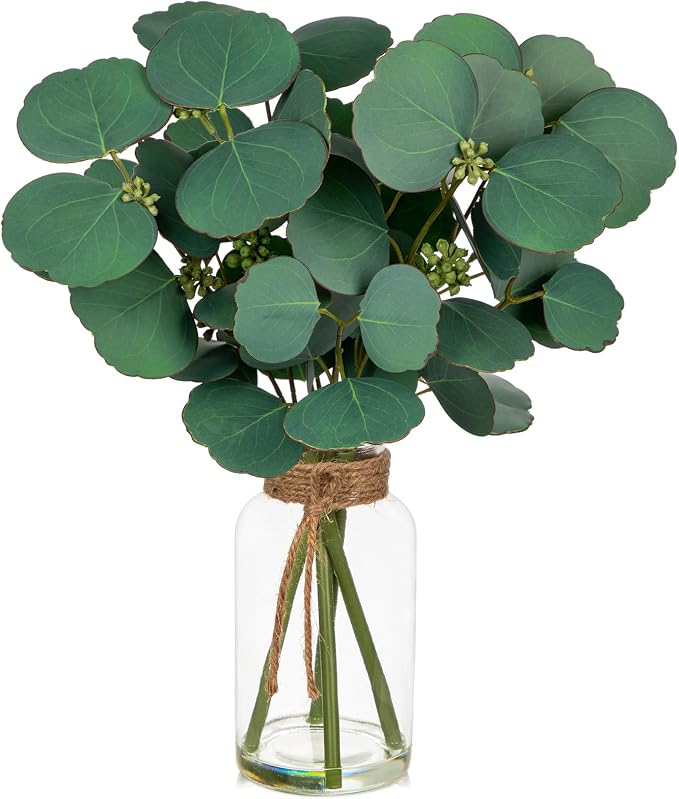 Briful Artificial Eucalyptus Stems in Clear Glass Vase by Briful