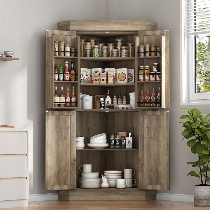 Gyfimoie Corner Cabinet, Kitchen Pantry Storage Cabinet, Freestanding Buffet - Image 7