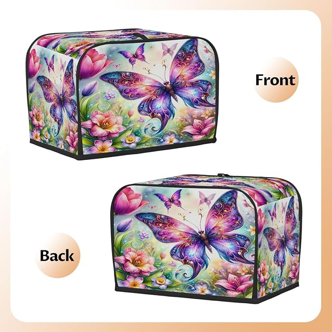 Butterfly Color Flowers Toaster Cover 4 Slice Wide Slot Washable Appliance - Image 3