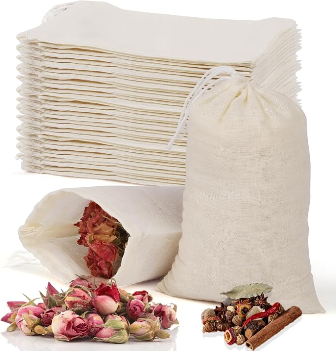60 Pcs Empty Spice Bags for Cooking Soup, 3x4 In Natural Muslin Drawstring Bag by Hoiny