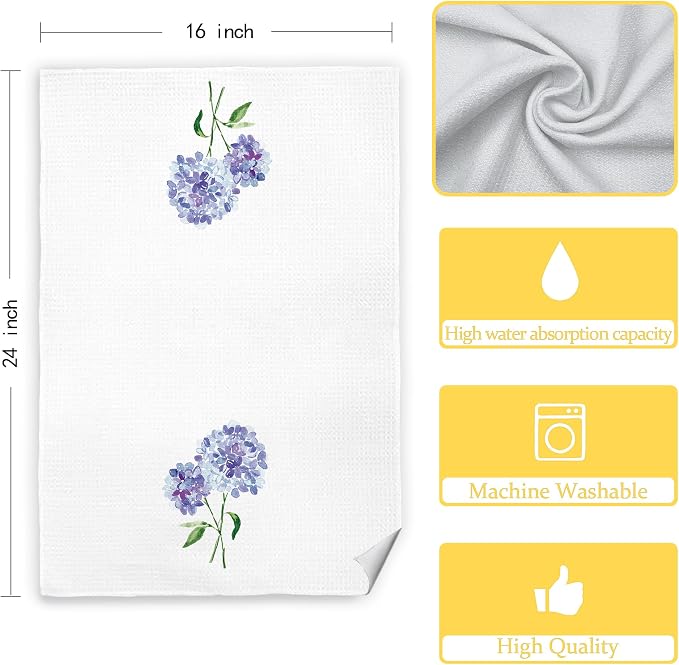 Purple Hydrangea Flowers Floral Kitchen Towels Set of 2 - Image 7