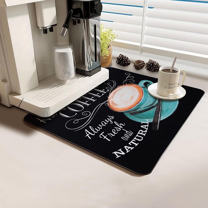 Coffee Bar Mat Rubber Dish Drying Mat by PtRug