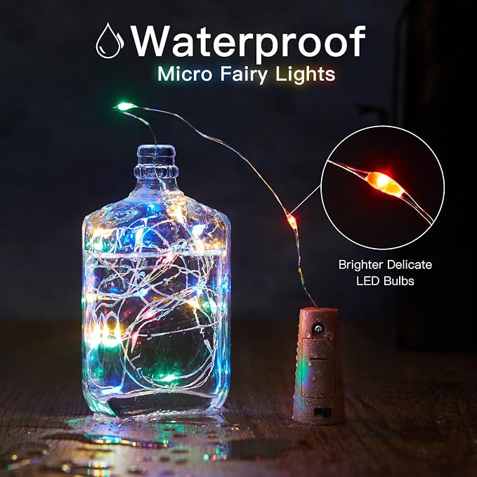 Wine Bottle Lights with Cork, Twinkle Lights 10 Pack 20 LED Waterproof Battery - Image 3